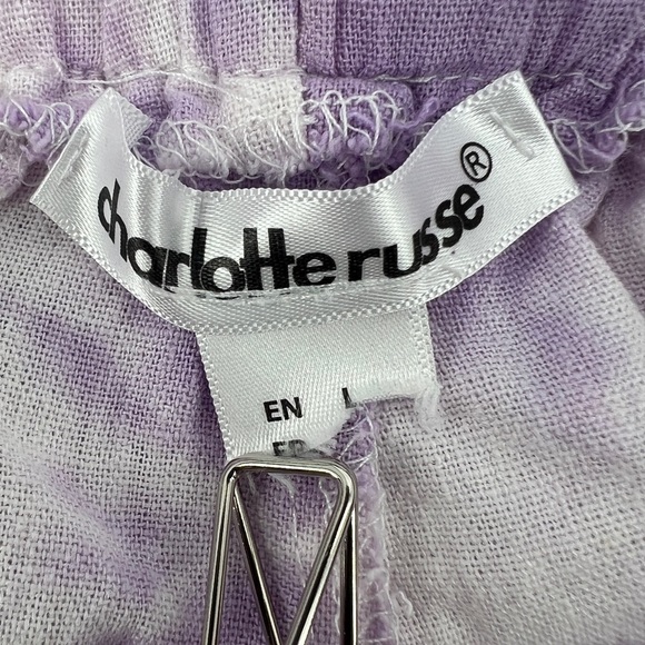 Charlotte Russe Purple Linen Tie Dye Paper Bag Shorts Size Large Women’s - Picture 2 of 5